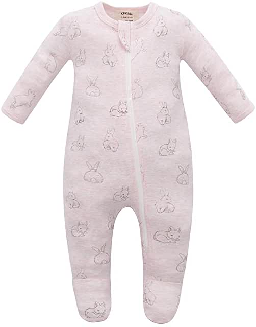 100% Organic Cotton Zip Footed Pajamas - Pink Rabbit
