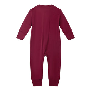 Bamboo Long Sleeve Zip Footless Baby Pajamas - Wine Red