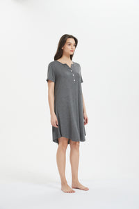 Women's Short-Sleeve Maternity Dress, Hospital Gown - Grey