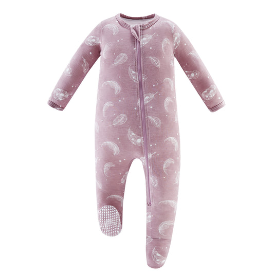 Bamboo Long Sleeve Zip Footed Pajamas - Feather Mauve