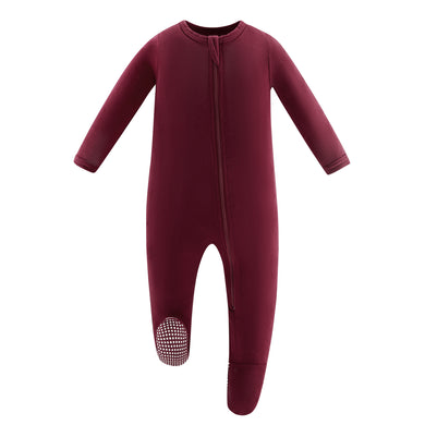 Bamboo Long Sleeve Zip Footed Pajamas - Wine Red