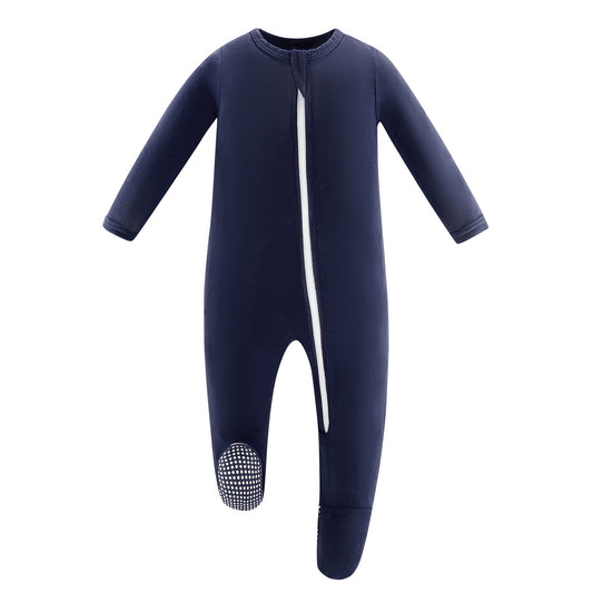 Bamboo Long Sleeve Zip Footed Pajamas - Navy