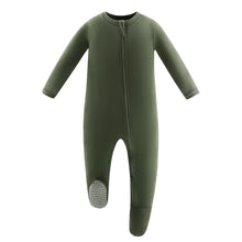 Load image into Gallery viewer, Bamboo Long Sleeve Zip Footed Pajamas - Olive