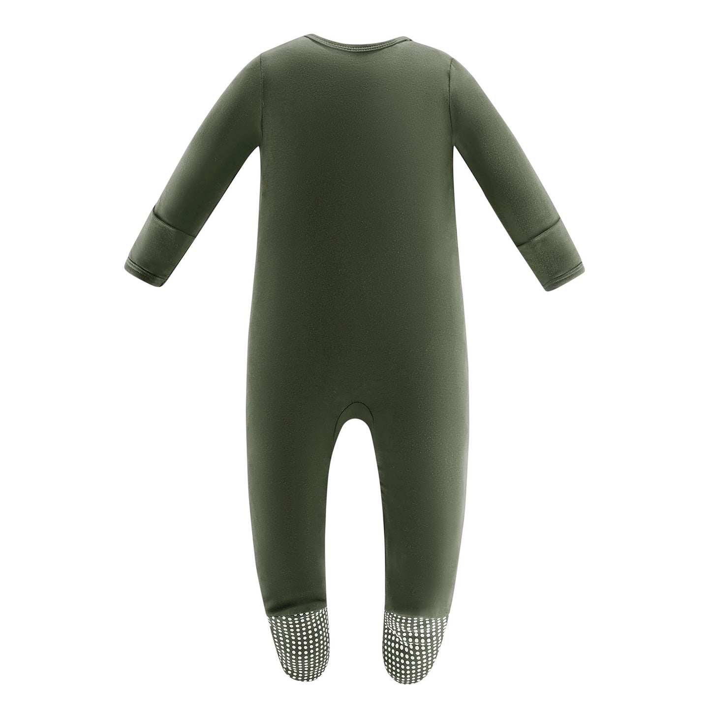 Bamboo Long Sleeve Zip Footed Pajamas - Olive