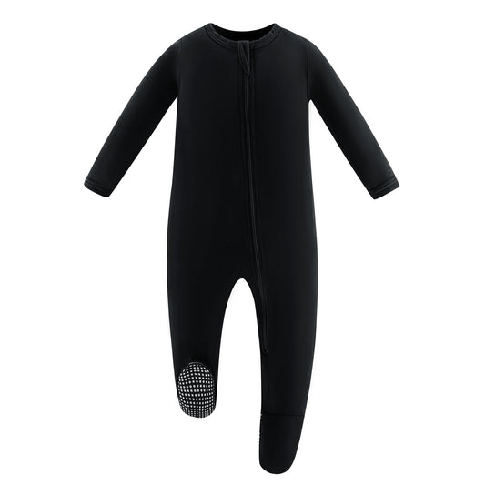 Bamboo Long Sleeve Zip Footed Pajamas - Black