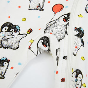 100% Organic Cotton Zip Footed Pajamas - Happy Penguin