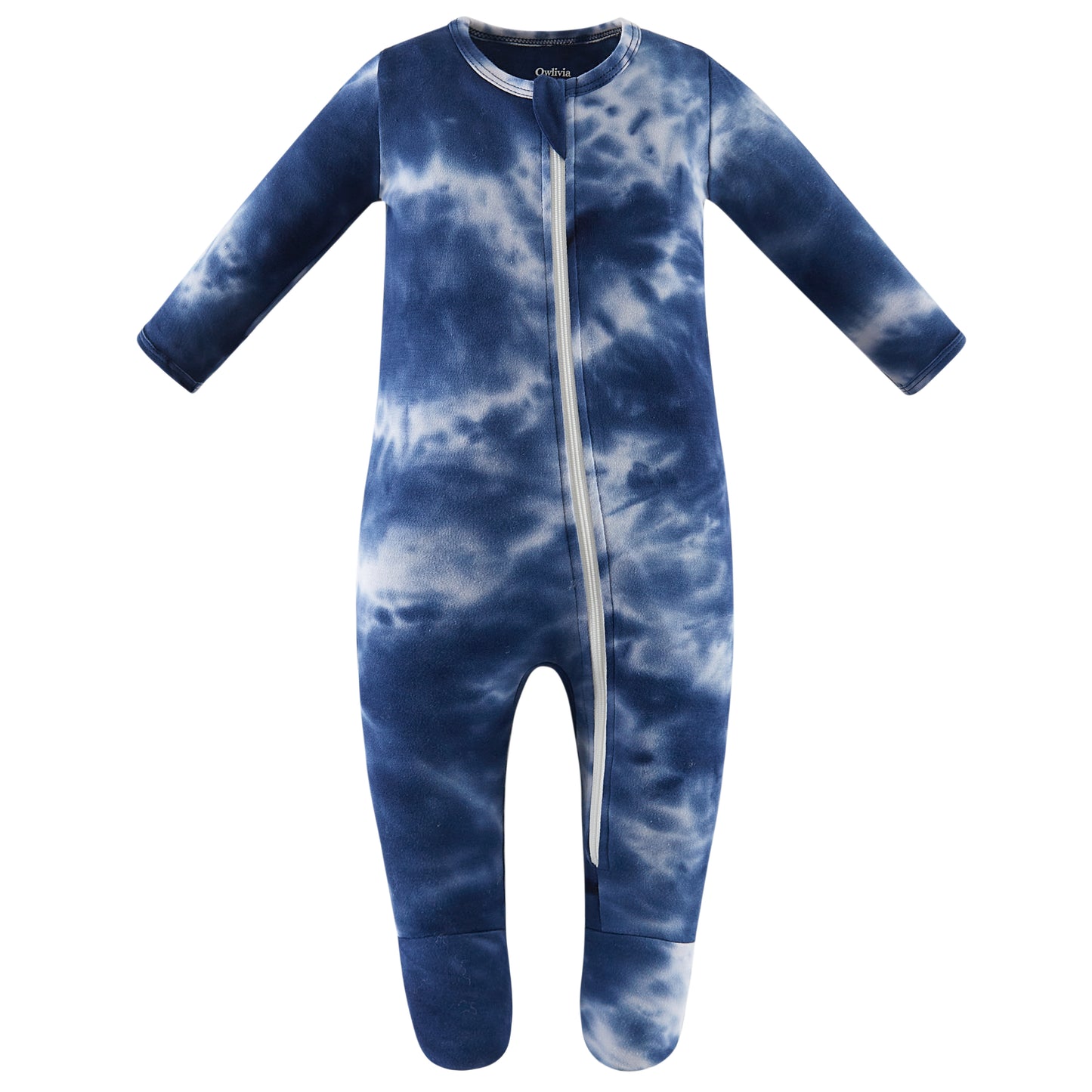 100% Organic Cotton Zip Footed Pajamas - Tie Dye Dark Navy