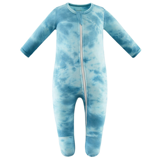 100% Organic Cotton Zip Footed Pajamas - Tie Dye Green