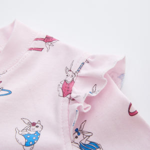 100% Organic Cotton Zip Footless Pajamas - Ruffle Gym Rabbit