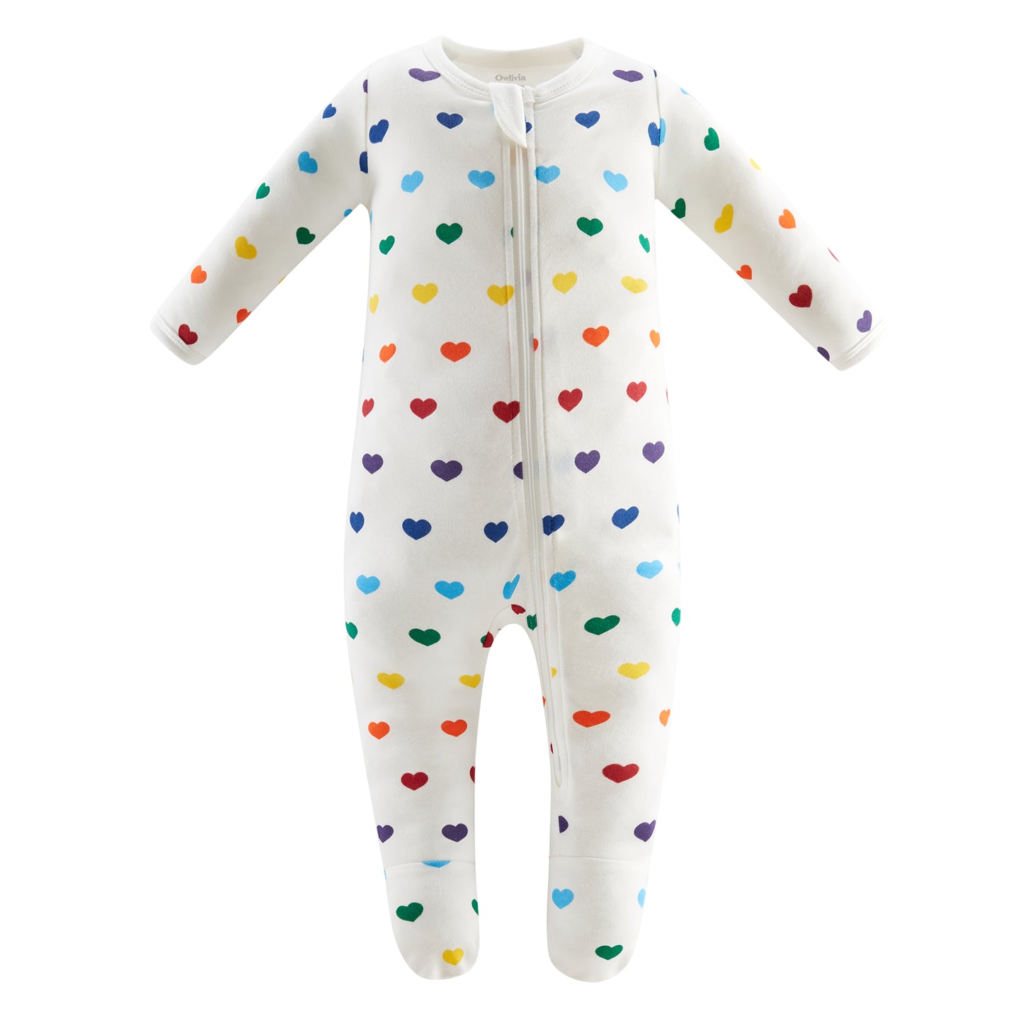 100% Organic Cotton Zip Footed Pajamas - Rainbow Hearts