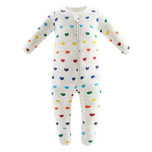 Load image into Gallery viewer, 100% Organic Cotton Zip Footed Pajamas - Rainbow Hearts