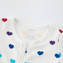 Load image into Gallery viewer, 100% Organic Cotton Zip Footed Pajamas - Rainbow Hearts