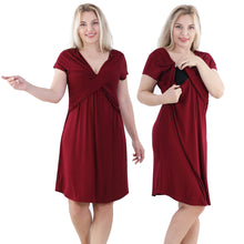 Load image into Gallery viewer, Women&#39;s Short-Sleeve Maternity Dress - Wine Red