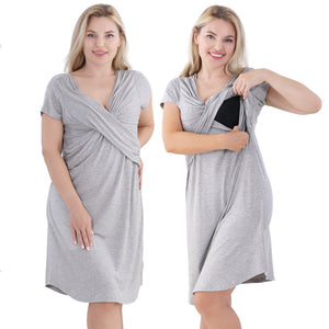 Women's Short-Sleeve Maternity Dress - Grey Melange