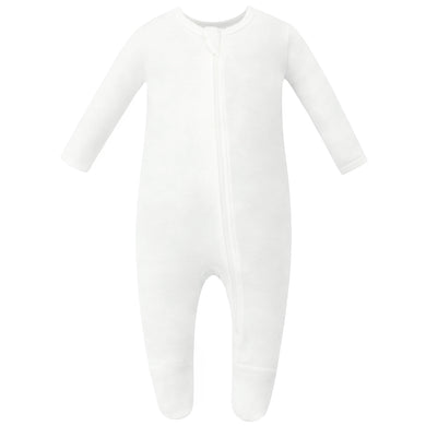 100% Organic Cotton Zip Footed Pajamas - Off-White