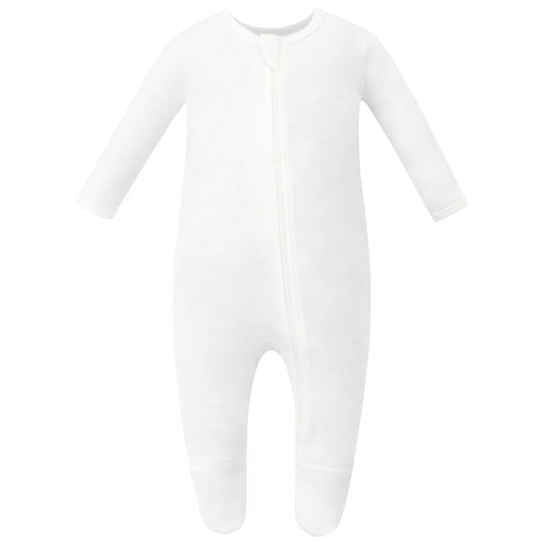 100% Organic Cotton Zip Footed Pajamas - Off-White