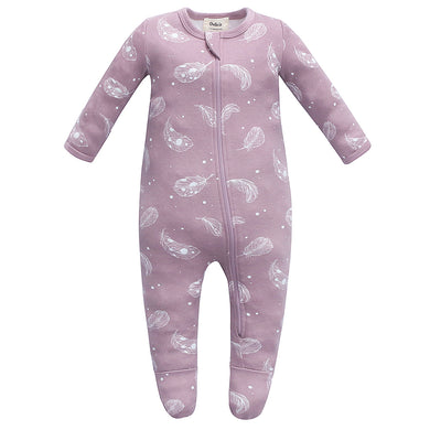 100% Organic Cotton Zip Footed Pajamas - Feather Mauve