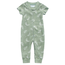 Load image into Gallery viewer, 100% Organic Cotton Zip Footless Short Sleeve Pajamas - Feather Green