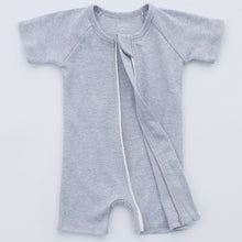 Load image into Gallery viewer, 100% Organic Cotton Zip Footless Short Sleeve Pajamas - Feather Mauve &amp; Dark Grey Melange