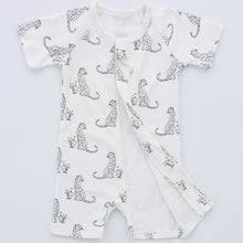 Load image into Gallery viewer, 100% Organic Cotton Zip Footless Short Sleeve Pajamas - Cheetah