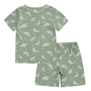 100% Organic Cotton Toddler Summer 2 Piece short sleeve Pajama Set - Green Feather