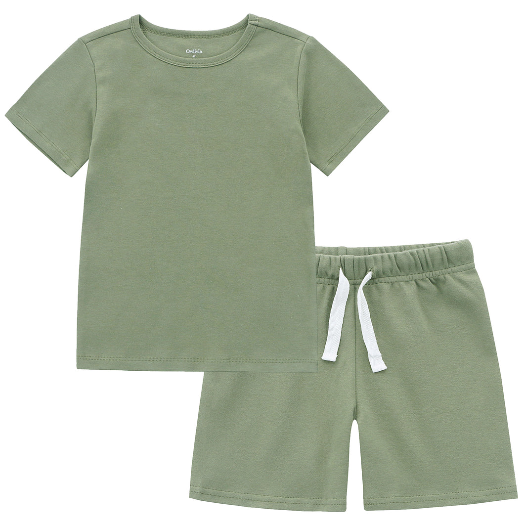 100% Organic Cotton Toddler Summer 2 Piece short sleeve Pajama Set - Olive Green