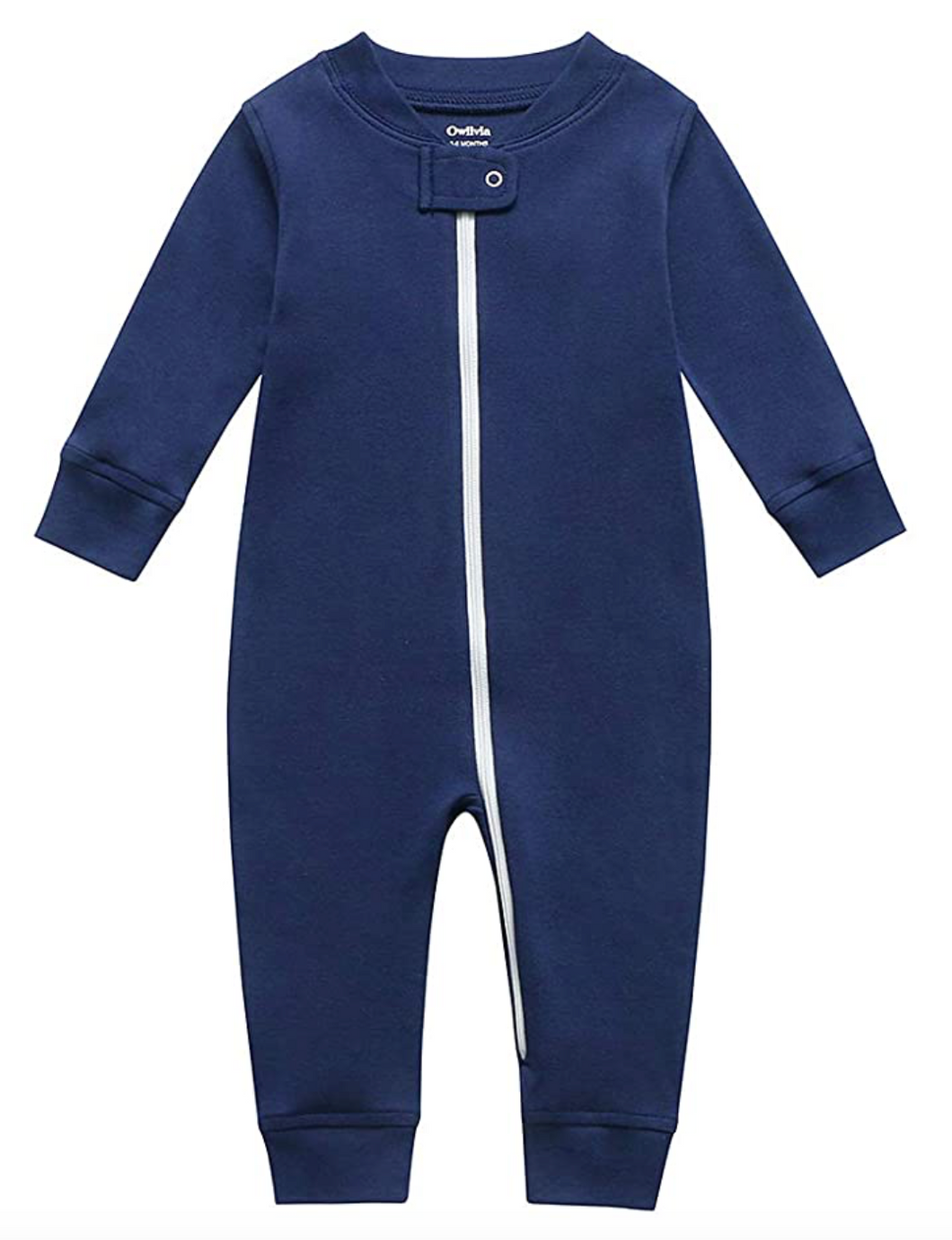 100% Organic Cotton Zip Footless Pajamas - Navy