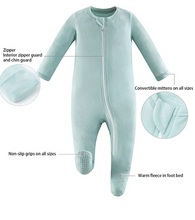 Load image into Gallery viewer, Bamboo &amp; Organic Cotton Blend Zip Footed Pajamas - Seafoam