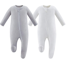 Load image into Gallery viewer, Bamboo &amp; Organic Cotton Blend Zip Footed Pajamas - 2 Pack - Sold White and Gray Dots