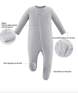 Bamboo & Organic Cotton Blend Zip Footed Pajamas - 2 Pack - Sold White and Gray Dots