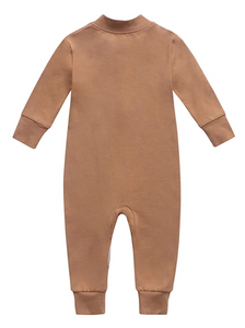 Bamboo Viscose Long Sleeve Zip Footless Baby Pajamas - Camel