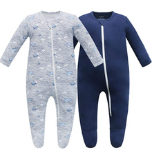 Load image into Gallery viewer, 100% Organic Cotton Zip Footed Pajamas - 2 Pack - Wave and Navy