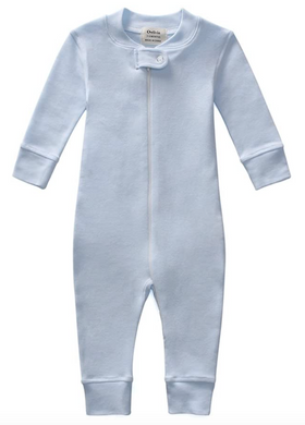 100% Organic Cotton Zip Footless Pajamas - Blue