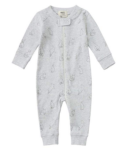 100% Organic Cotton Zip Footless Pajamas - Gray Rabbit