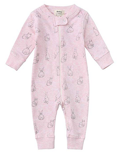 100% Organic Cotton Zip Footless Pajamas - Pink Rabbit