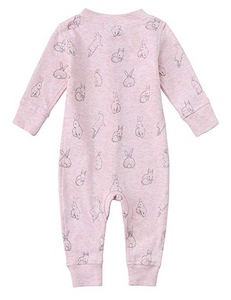 100% Organic Cotton Zip Footless Pajamas - Pink Rabbit