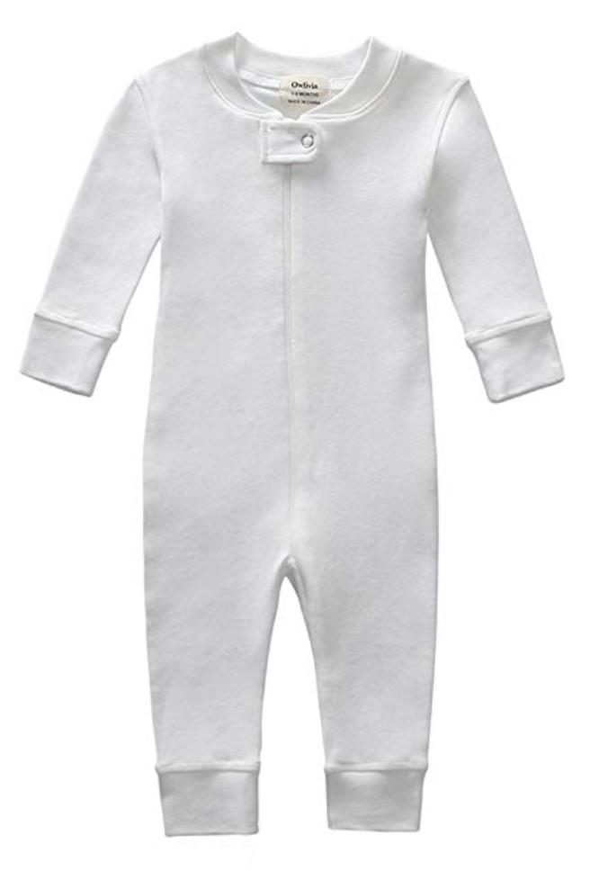 100% Organic Cotton Zip Footless Pajamas - Off White