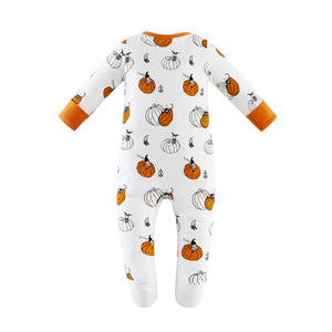 100% Organic Cotton Zip Footed Pajamas - Pumpkins