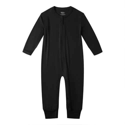 Bamboo Long Sleeve Zip Footless Baby Pajamas - Black