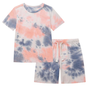 100% Organic Cotton Toddler Summer 2 Piece short sleeve Pajama Set - Pink Tie Dye