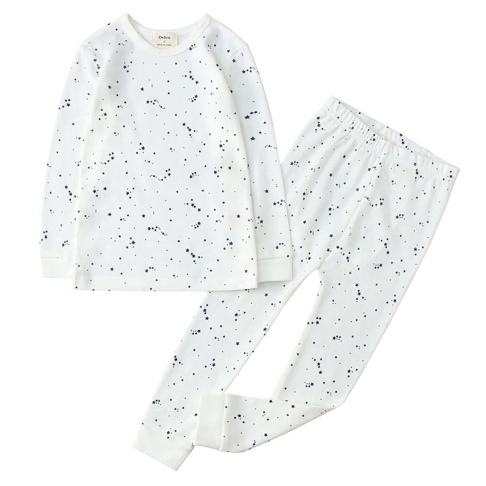 100% Organic Cotton Toddler 2 Piece Pajama Set - Blue Stars