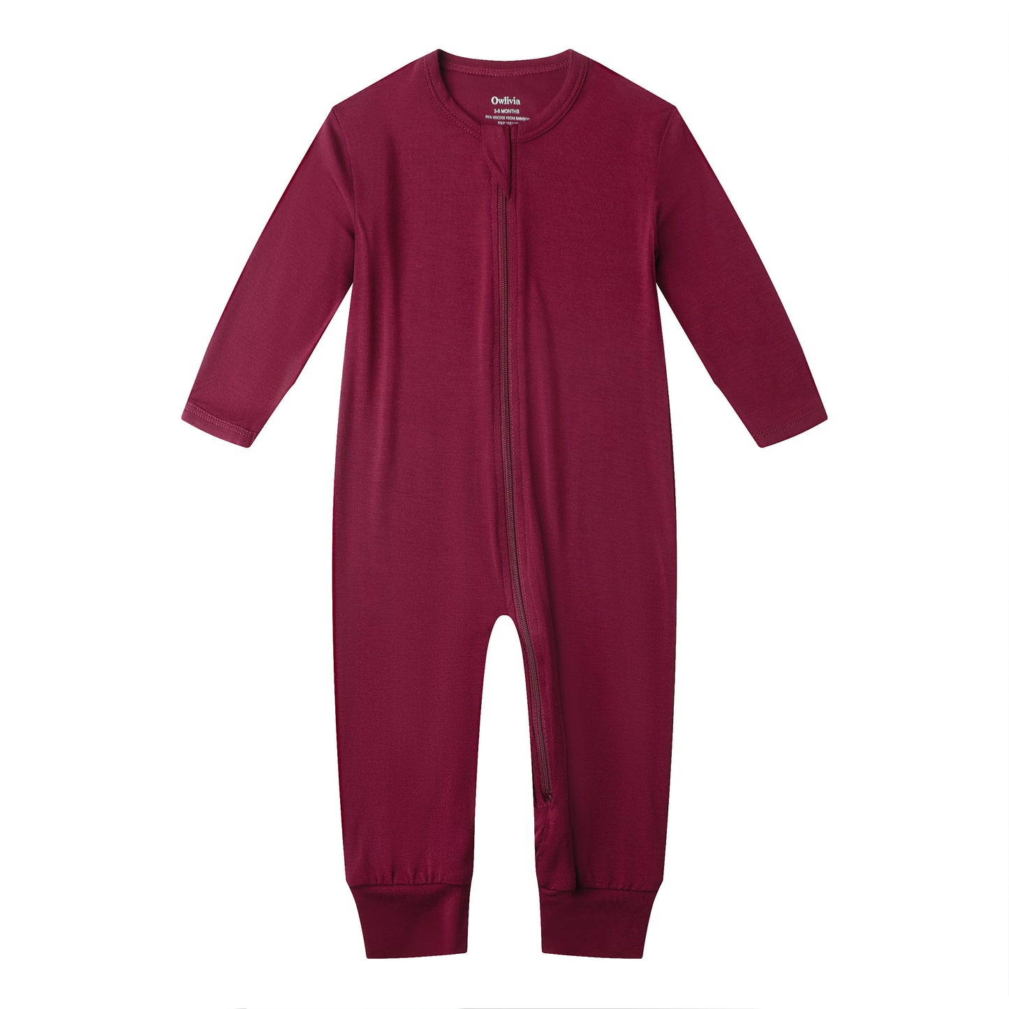 Bamboo Long Sleeve Zip Footless Baby Pajamas - Wine Red