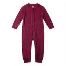 Load image into Gallery viewer, Bamboo Long Sleeve Zip Footless Baby Pajamas - Wine Red