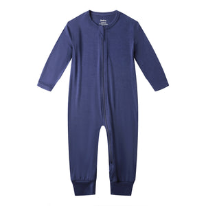 Bamboo Long Sleeve Zip Footless Baby Pajamas - Navy