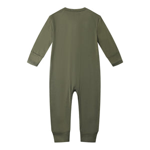 Bamboo Long Sleeve Zip Footless Baby Pajamas - Olive