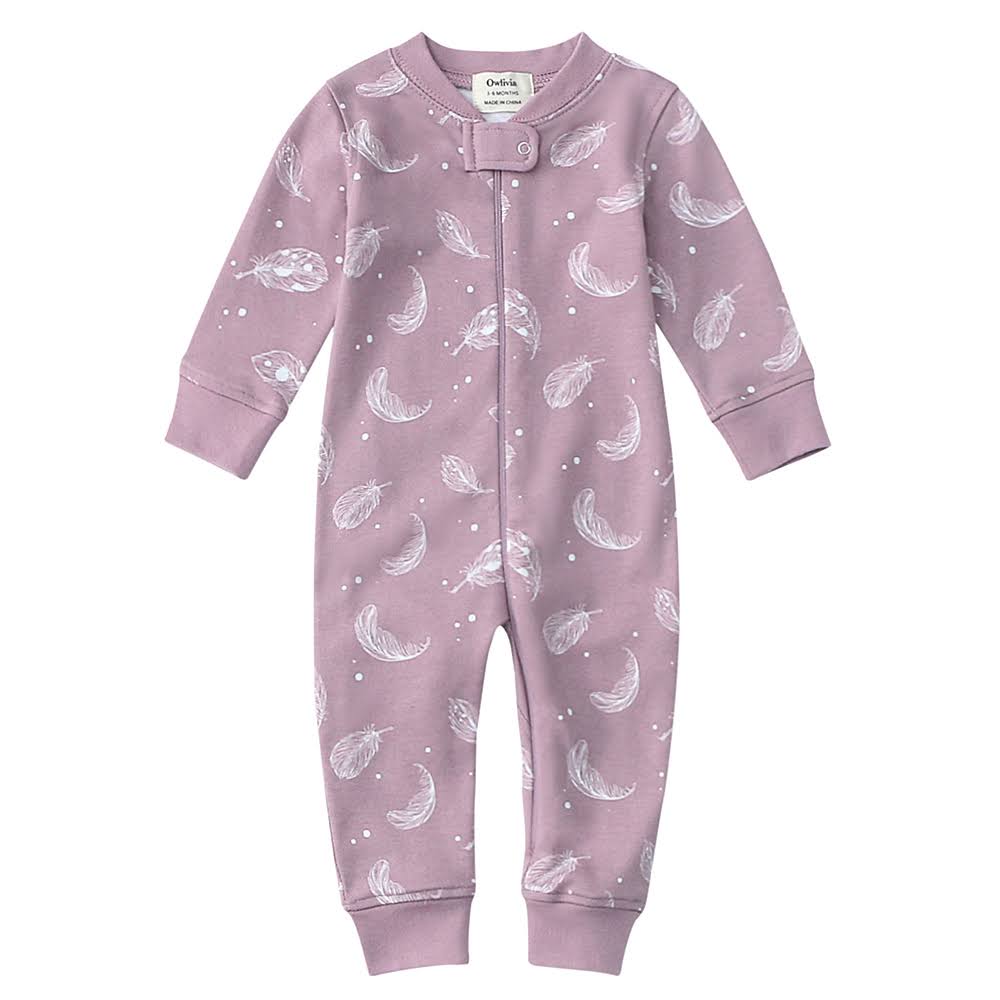 100% Organic Cotton Zip Footless Pajamas - Purple Feather