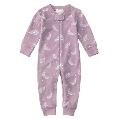 100% Organic Cotton Zip Footless Pajamas - Purple Feather