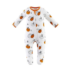 100% Organic Cotton Zip Footed Pajamas - Pumpkins