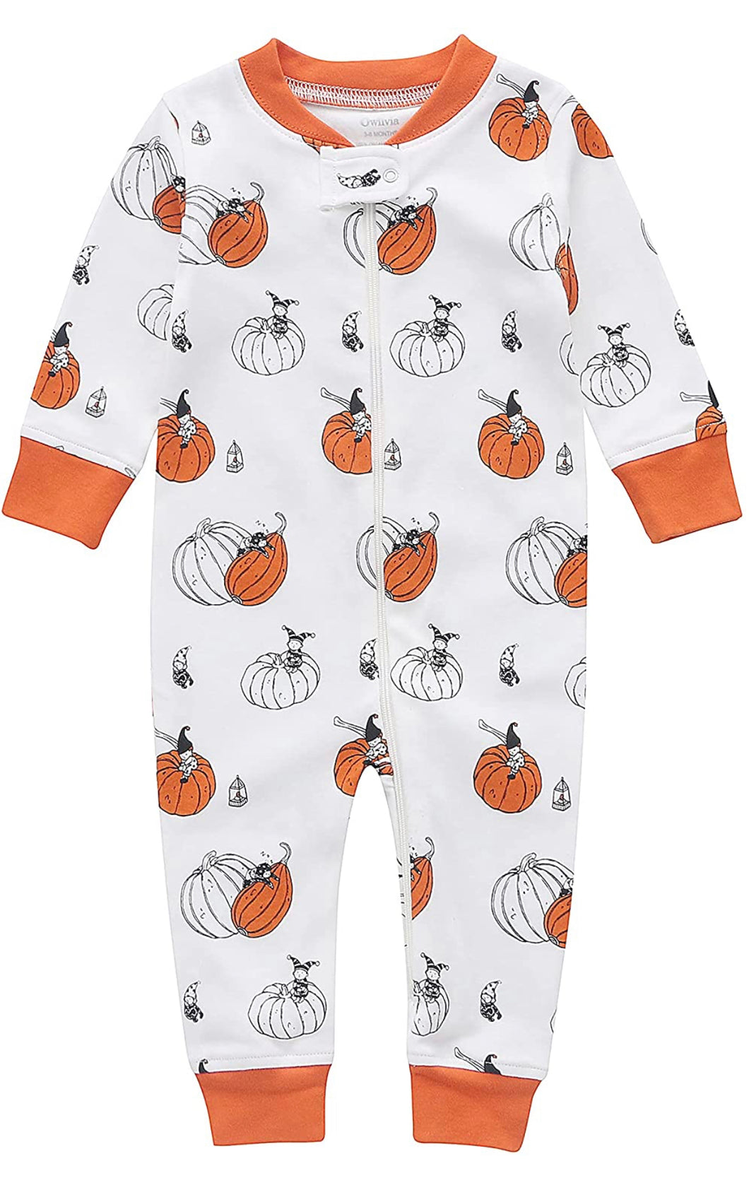 100% Organic Cotton Zip Footless Pajamas - Halloween Pumpkins
