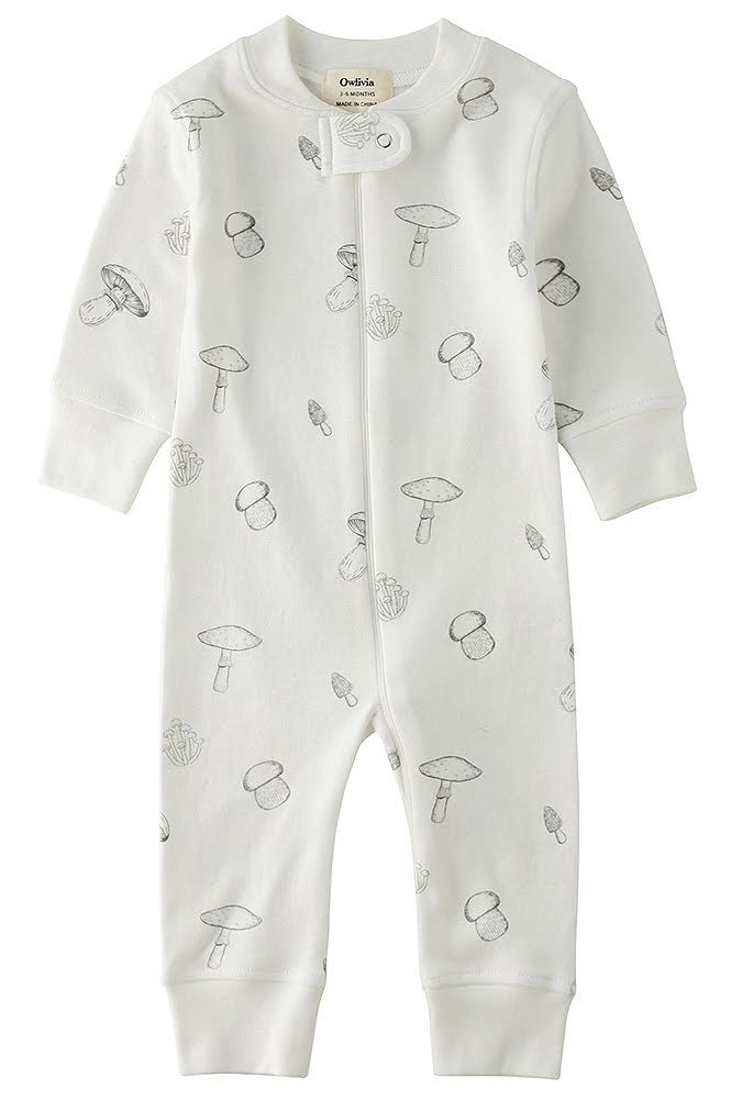 100% Organic Cotton Zip Footless Pajamas - Mushroom